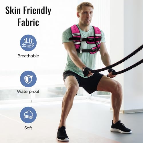 Zeerun Weighted Vest for Women & Men with Reflective Stripe and Adjustable Buckle, Comfortable & Durable Rucking Vest for Walking, Running & Strength Training, 18LBS-Pink - Image 4