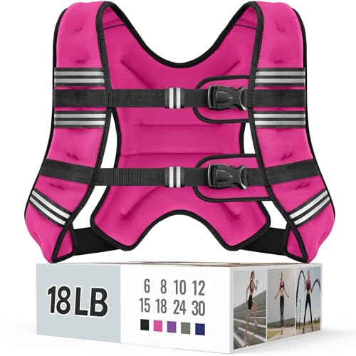 Zeerun Weighted Vest for Women & Men with Reflective Stripe and Adjustable Buckle, Comfortable & Durable Rucking Vest for Walking, Running & Strength Training, 18LBS-Pink - Image 1