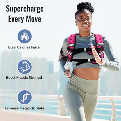 Zeerun Weighted Vest for Women & Men with Reflective Stripe and Adjustable Buckle, Comfortable & Durable Rucking Vest for Walking, Running & Strength Training, 18LBS-Pink - Image 2