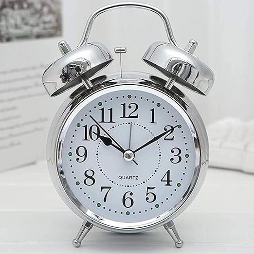 Lucc1n Alloy Steel Glass Twin Bell Edition Vintage Look with Night LED Display Table Alarm Clock Silver - Image 3