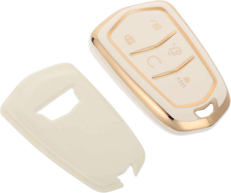 Car Key Fob Cover for Luxury 5-Button Key Protector with Gold Trim White TPU Case Compatible with Automotive Interior Accessories - Image 1