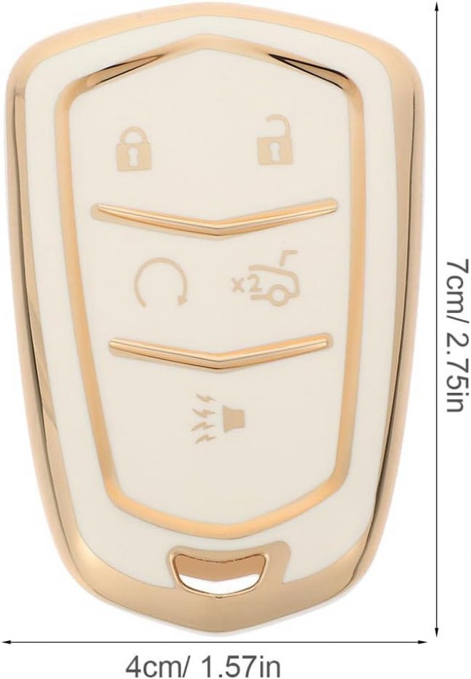 Car Key Fob Cover for Luxury 5-Button Key Protector with Gold Trim White TPU Case Compatible with Automotive Interior Accessories - Image 2