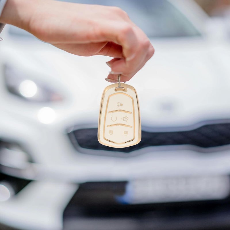 Car Key Fob Cover for Luxury 5-Button Key Protector with Gold Trim White TPU Case Compatible with Automotive Interior Accessories - Image 5