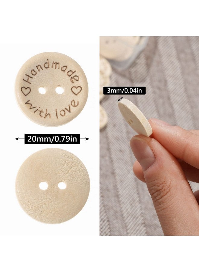NUOMI 100Pcs Cute Wooden Craft Buttons 2 Holes 'Handmade With Love' Tags Labels For Sewing Clothing Accessories, Diy Crafting Projects Decorations 20Mm - Image 3