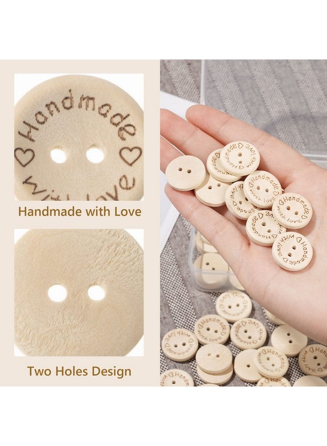 NUOMI 100Pcs Cute Wooden Craft Buttons 2 Holes 'Handmade With Love' Tags Labels For Sewing Clothing Accessories, Diy Crafting Projects Decorations 20Mm - Image 4