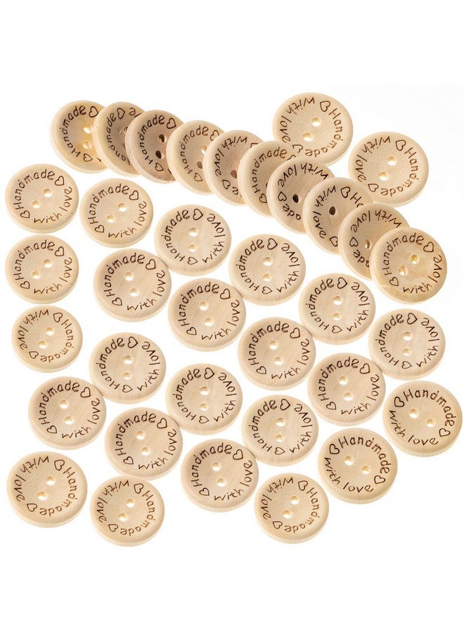 NUOMI 100Pcs Cute Wooden Craft Buttons 2 Holes 'Handmade With Love' Tags Labels For Sewing Clothing Accessories, Diy Crafting Projects Decorations 20Mm - Image 1