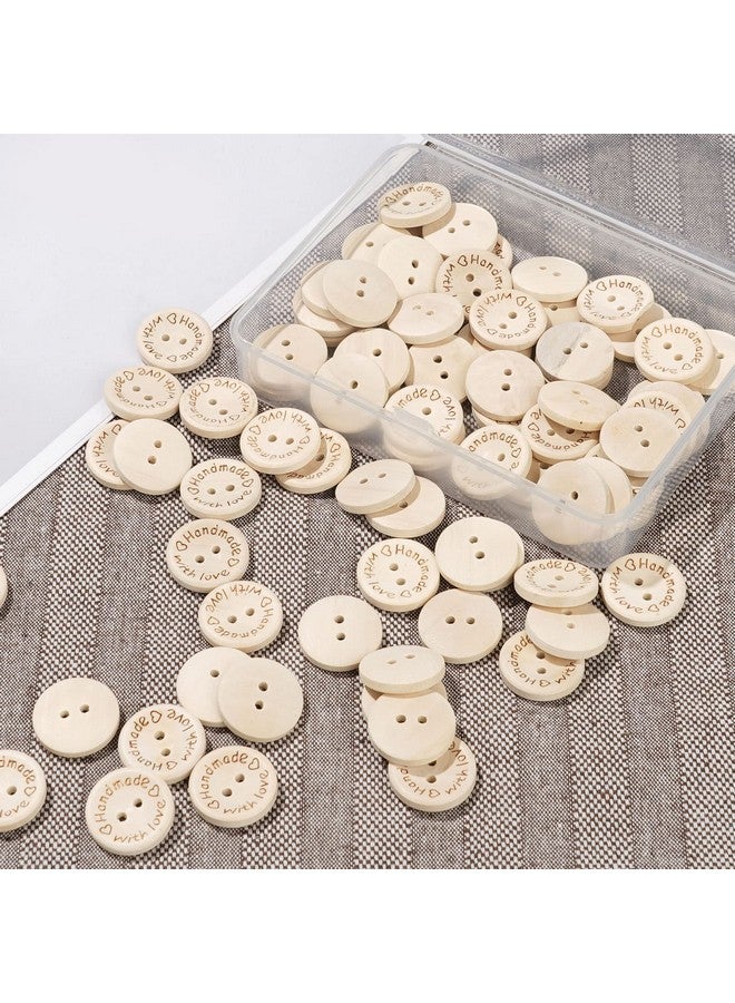 NUOMI 100Pcs Cute Wooden Craft Buttons 2 Holes 'Handmade With Love' Tags Labels For Sewing Clothing Accessories, Diy Crafting Projects Decorations 20Mm - Image 2
