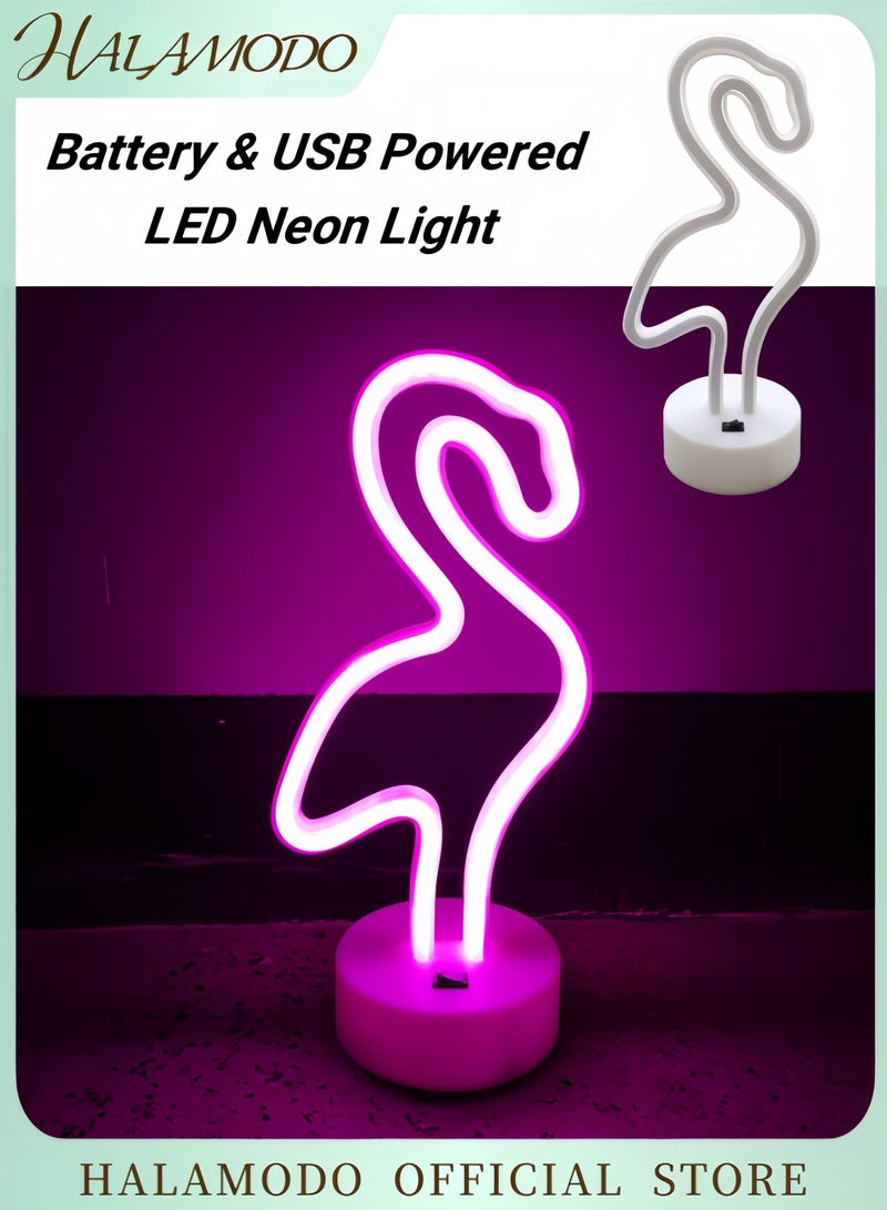 هالامودو ضوء نيون فلامنغو نيون يعمل بالبطارية USB يعمل بالبطارية LED لافتات نيون إضاءة ليلية مضيئة للحفلات ديكور مكتب لغرفة النوم والحفلات وديكور الزفاف  - Image 1