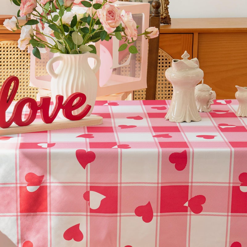 MikiUp Checkered Rectangle Valentine's Day Tablecloth - Waterproof and Washable Love Heart Gingham Table Cloth Decorative Table Cover for Party, Pink 60 x 84 Inch - Image 5