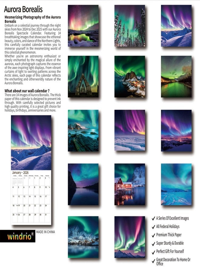 windrio 2026 Wall Calendar,Calendar 2026, November 2025 - December 2026, Wall Calendar Aurora, 12" x 24" Opened,Full Page Months Thick & Sturdy Paper for Gift Perfect Calendar Organizing & Planning - Image 2