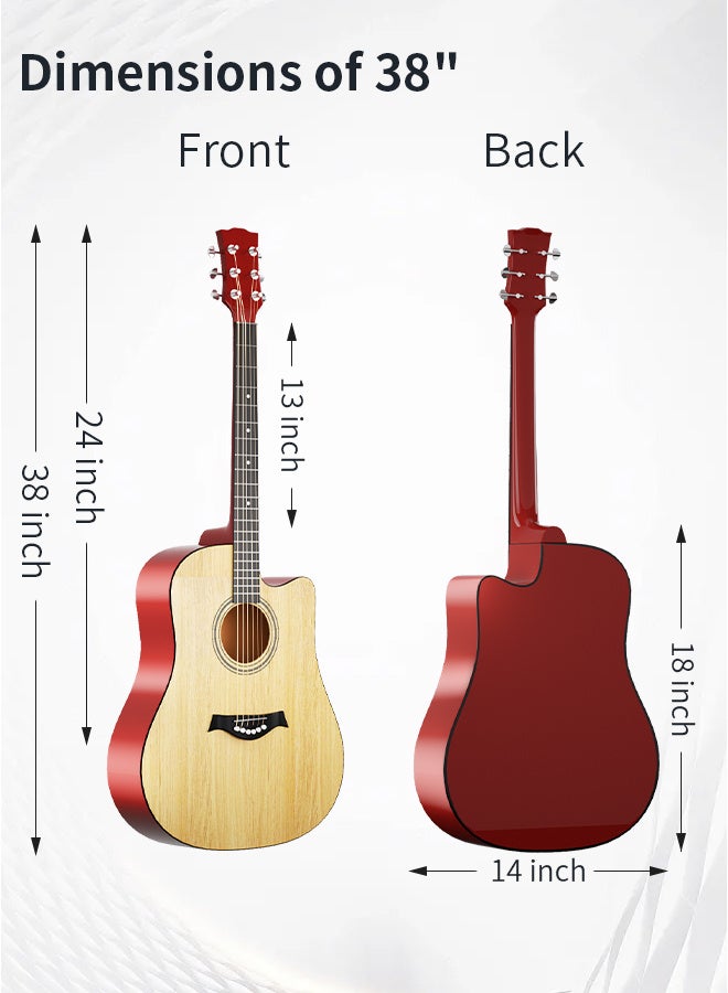 JOUDIYA Acoustic Guitar 38 Inch Classic Guitar for Beginners with Bag, Capo, Tuner, Pick, Strings, Strap, Songbook Portable Wooden Acoustic Guitar, Gift for Kids and Adults - Image 2