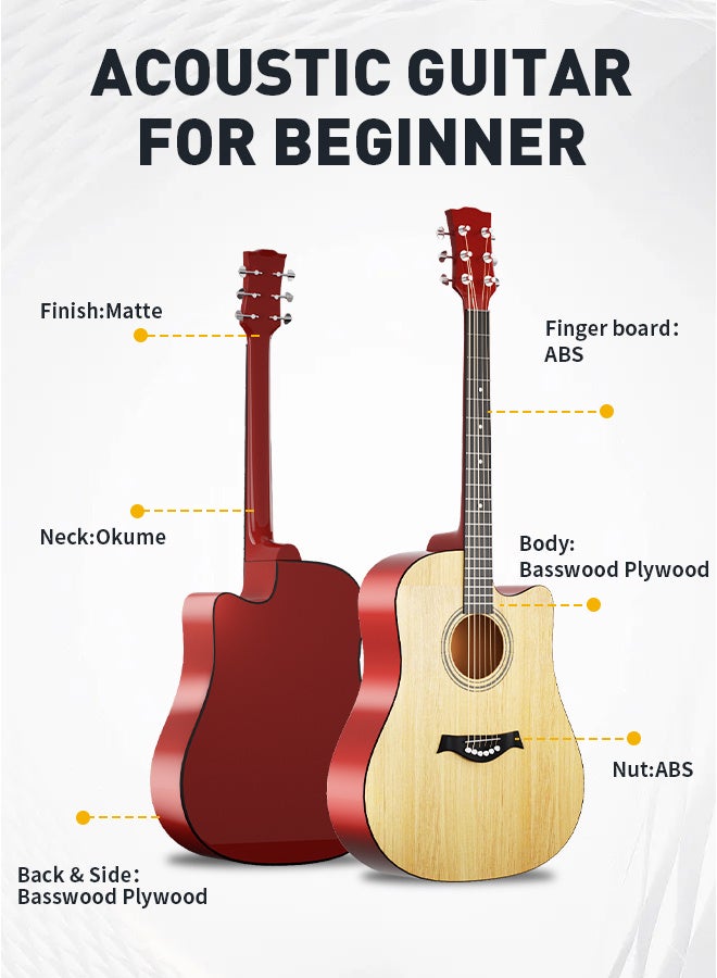 JOUDIYA Acoustic Guitar 38 Inch Classic Guitar for Beginners with Bag, Capo, Tuner, Pick, Strings, Strap, Songbook Portable Wooden Acoustic Guitar, Gift for Kids and Adults - Image 3