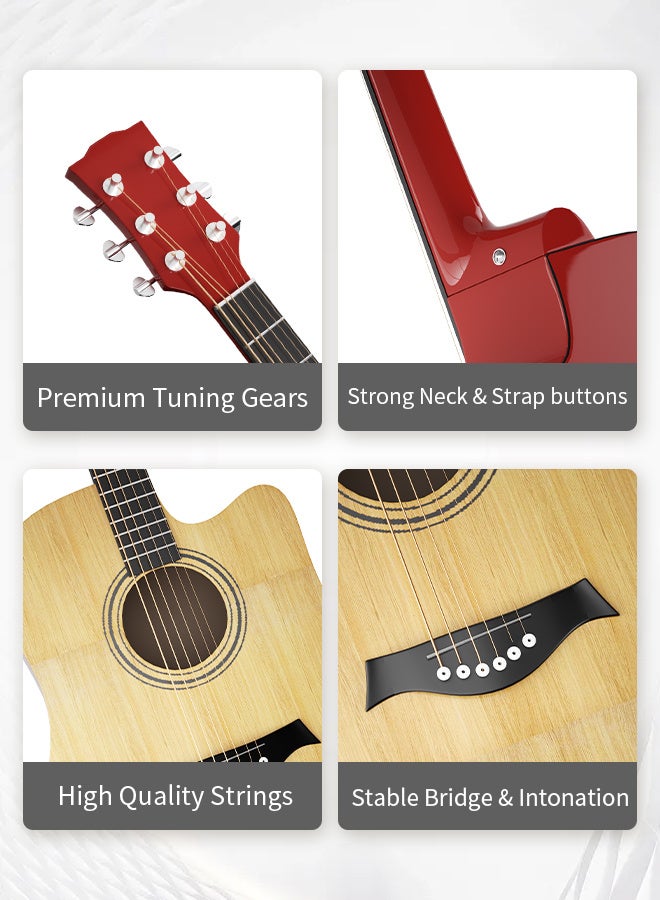 JOUDIYA Acoustic Guitar 38 Inch Classic Guitar for Beginners with Bag, Capo, Tuner, Pick, Strings, Strap, Songbook Portable Wooden Acoustic Guitar, Gift for Kids and Adults - Image 4