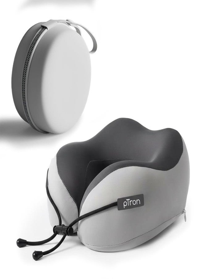 pTron Ergova S4 Travel Neck Pillow, Hi-Per Memory Foam, Lightweight Neck Support Pillow, Ideal for Flight, Car & Travel Comfort, Carry Zip Pouch (Grey) - Image 1