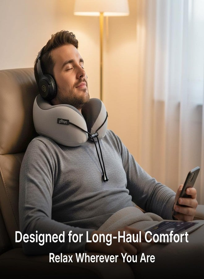 pTron Ergova S4 Travel Neck Pillow, Hi-Per Memory Foam, Lightweight Neck Support Pillow, Ideal for Flight, Car & Travel Comfort, Carry Zip Pouch (Grey) - Image 2