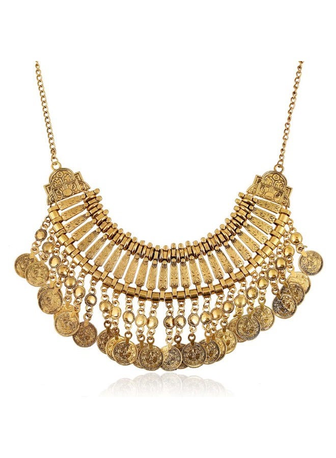 CCBFY Long Tassel Chunky Boho Coin Statement Necklace For Women Silver (Style 3 - Gold) - Image 1