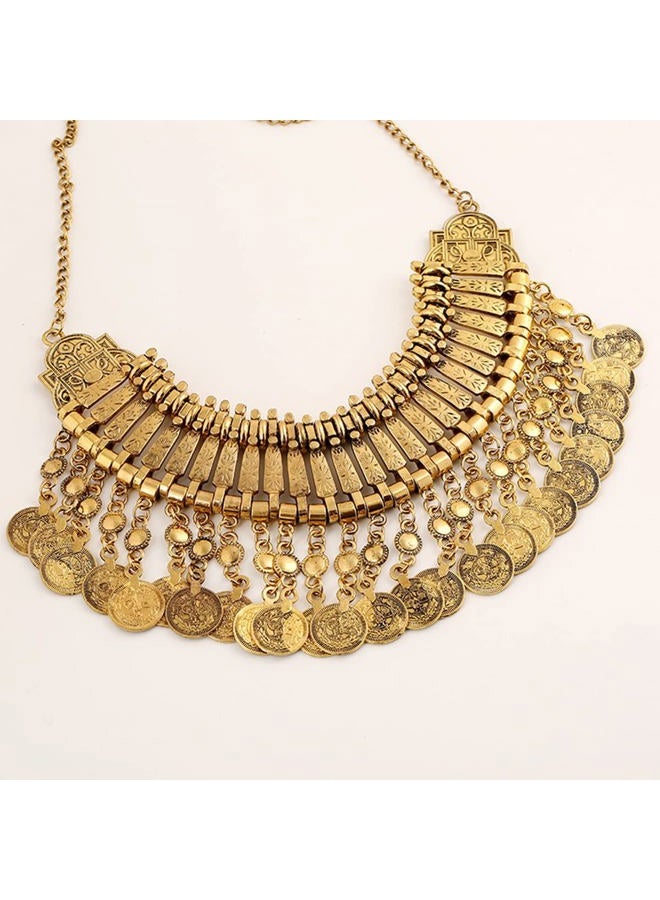 CCBFY Long Tassel Chunky Boho Coin Statement Necklace For Women Silver (Style 3 - Gold) - Image 4