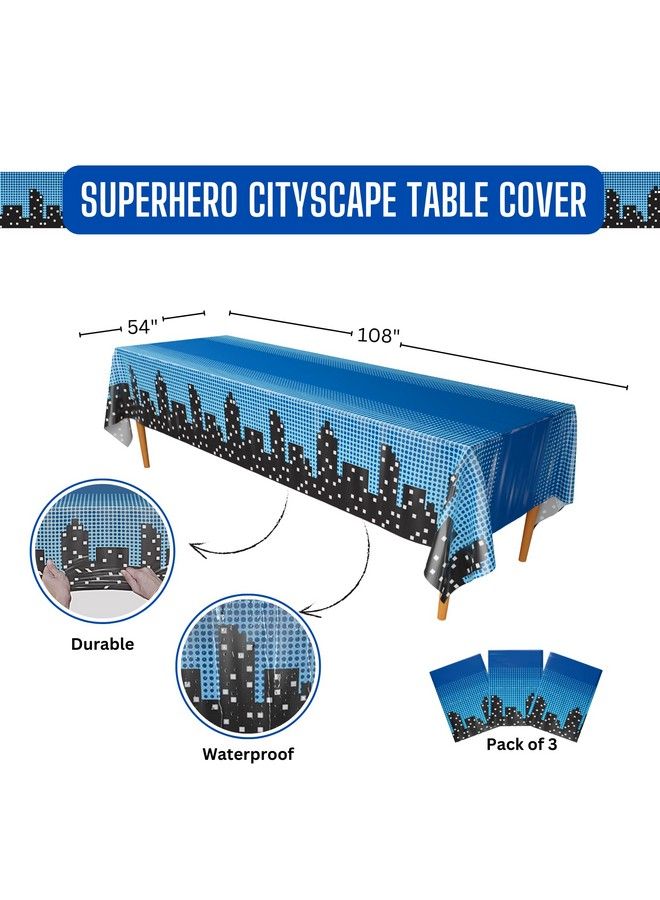 Blue Orchards Superhero Cityscape Table Covers (Pack Of 3) 108"X54" Xl Superhero Table Cloth For Parties Birthday Party Supplies Boy Birthday Party Decorations Super Hero Brithday Party - Image 3