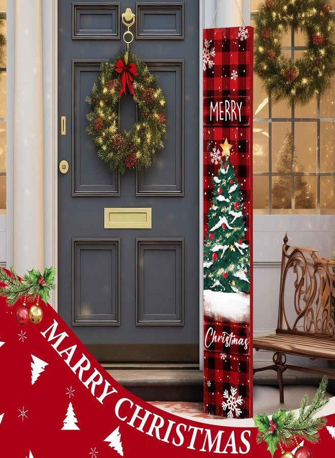 Chitidr 47" Christmas Front Porch Sign Buffalo Plaid Wooden Sign Merry Christmas Standing Vertical Door Hanger Rustic Xmas Front Porch Decor for Farmhouse Door Decoration - Image 4