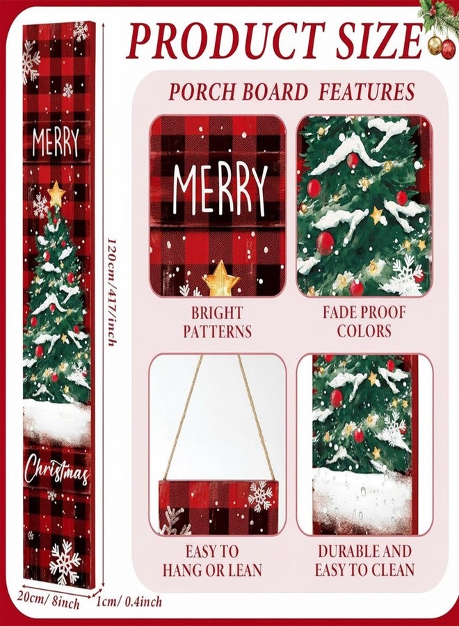 Chitidr 47" Christmas Front Porch Sign Buffalo Plaid Wooden Sign Merry Christmas Standing Vertical Door Hanger Rustic Xmas Front Porch Decor for Farmhouse Door Decoration - Image 2