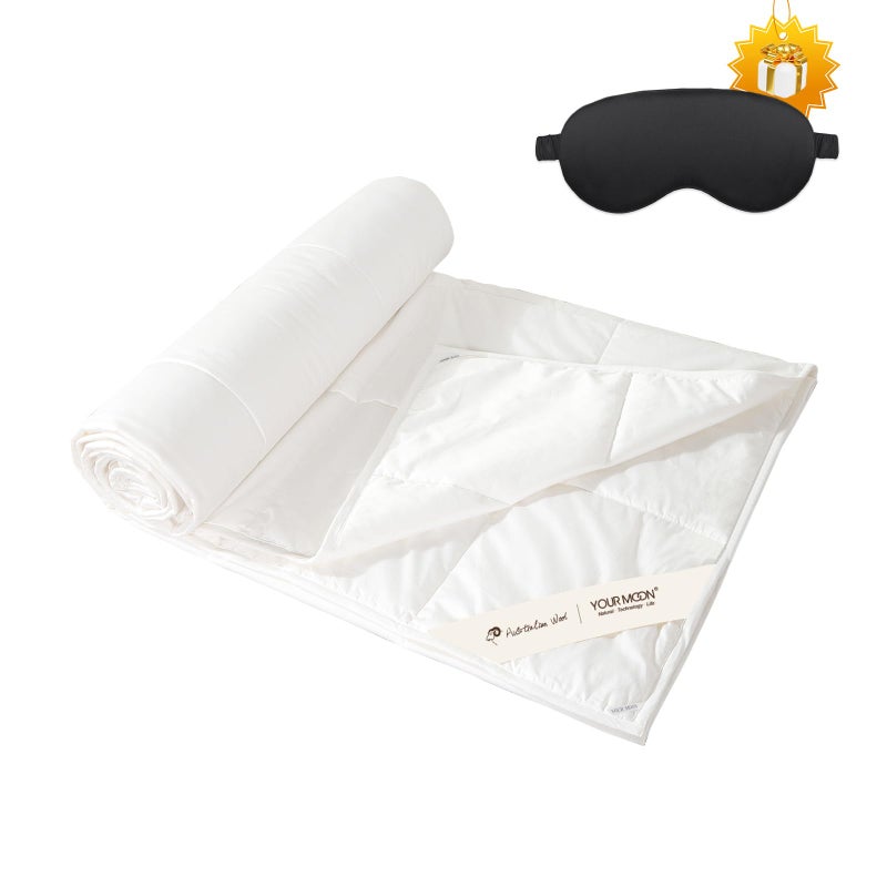 YOUR MOON Summer Lightweight Wool Comforter Breathable Thin Duvet Insert for Hot Sleepers 100 Australian Wool Filling 100gsm with Pure Cotton ShellQueen Size White