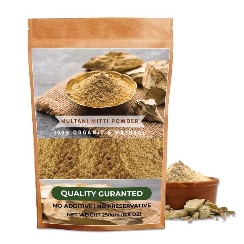 Bio Organic Multani Mitti Powder Natural Fullers Earth for Face Hair Packs Removes Dead Skin Cleanses Pores Reduces Dandruff Scalp Itchiness Soft Glowing Skin Pack of 250Gr - Image 1