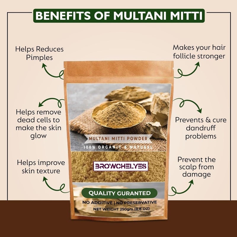 Bio Organic Multani Mitti Powder Natural Fullers Earth for Face Hair Packs Removes Dead Skin Cleanses Pores Reduces Dandruff Scalp Itchiness Soft Glowing Skin Pack of 250Gr - Image 5