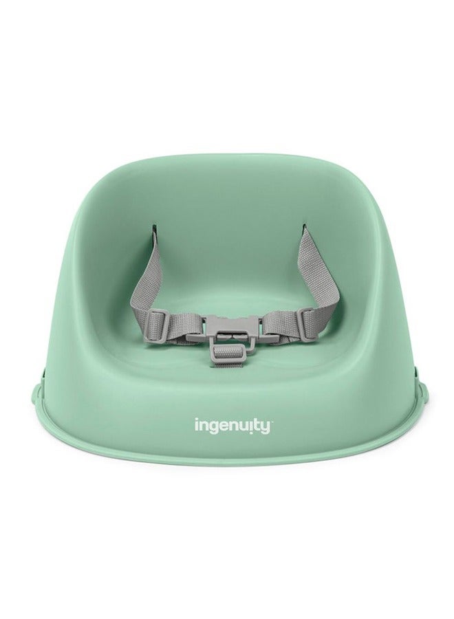 ingenuity My Spot Easy-Clean Booster Seat – 3-Point Harness, Washable Straps, Secure Fit on Dining Chairs, Green (6–36 Months) - Image 1