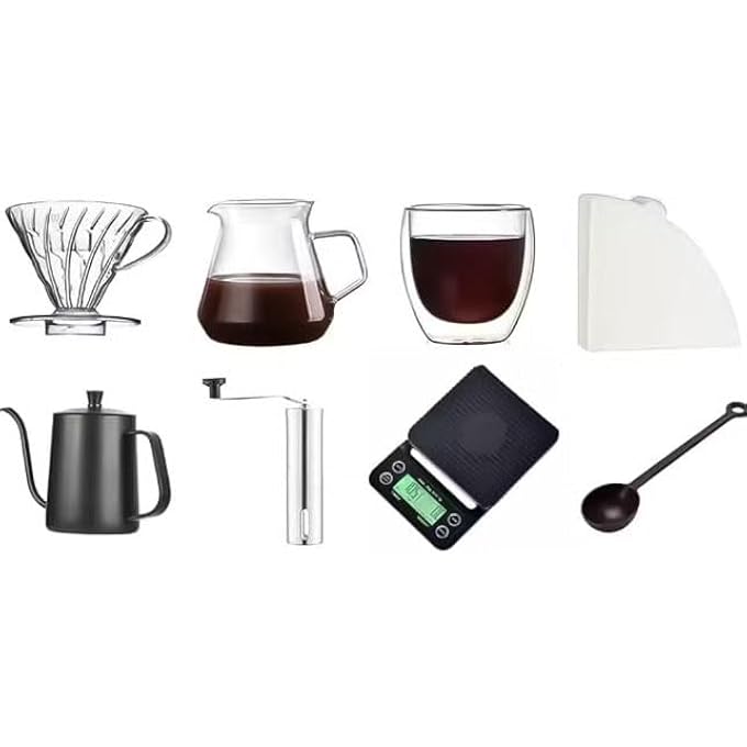FIPKA Dlc7322 Coffee Maker Set With Adjustable Thickness Layered Extraction Eva Bag Electronic Scale Manual Grinder 600Ml Kettle 600Ml Server 24Cups Dripper 250Ml Mug ThermometerEtc - Image 4