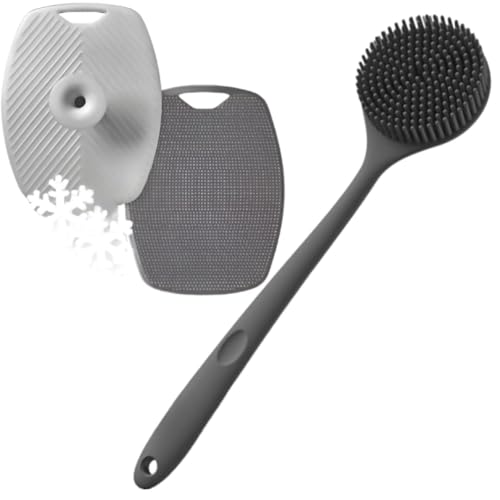 MOROVIK Premium Soft Silicone Back Scrubber Shower Bath Body Brush with Long Handle Dirt_Removal Back Scrubber | BPA-Free | For Men and Women (LIGHT BLACK COLOR) - Image 1