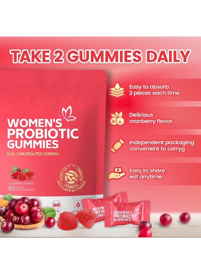 Probiotics حلوى جيلاتينية بروبيوتيكية للنساء – التوت البري + فيتامين C – لدعم صحة المرأة وتوازن درجة الحموضة – لدعم الجهاز الهضمي والجهاز المناعي – 60 حبة - Image 5