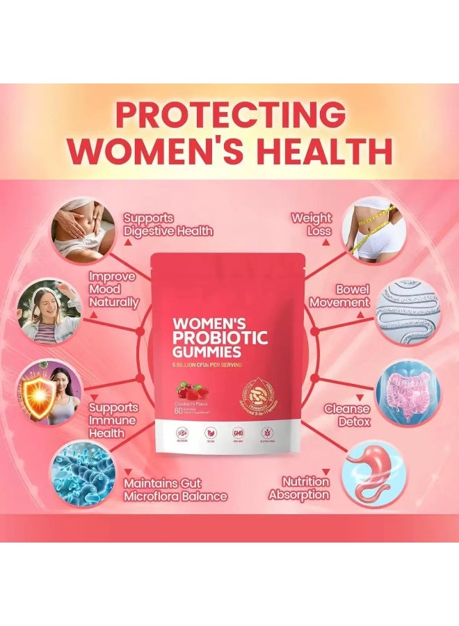 Probiotics حلوى جيلاتينية بروبيوتيكية للنساء – التوت البري + فيتامين C – لدعم صحة المرأة وتوازن درجة الحموضة – لدعم الجهاز الهضمي والجهاز المناعي – 60 حبة - Image 3