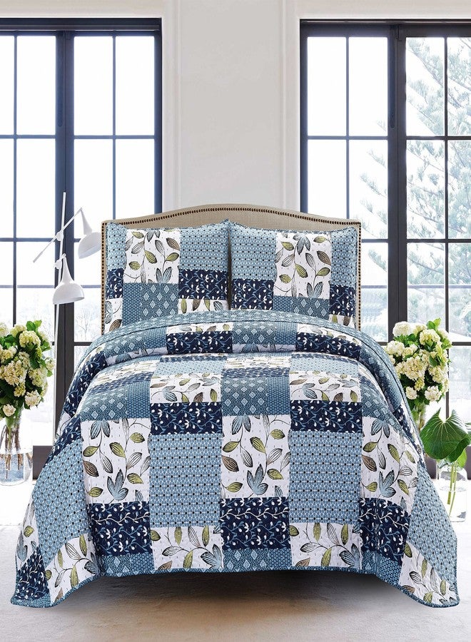SLPR Pacific Coast 2-Piece Quilt Set - Twin Size with 1 Sham, Lightweight Quilted Bedspread, Blue and White Floral Patchwork Design, Soft All-Season Bedding for Farmhouse and Bohemian Decor - Image 2