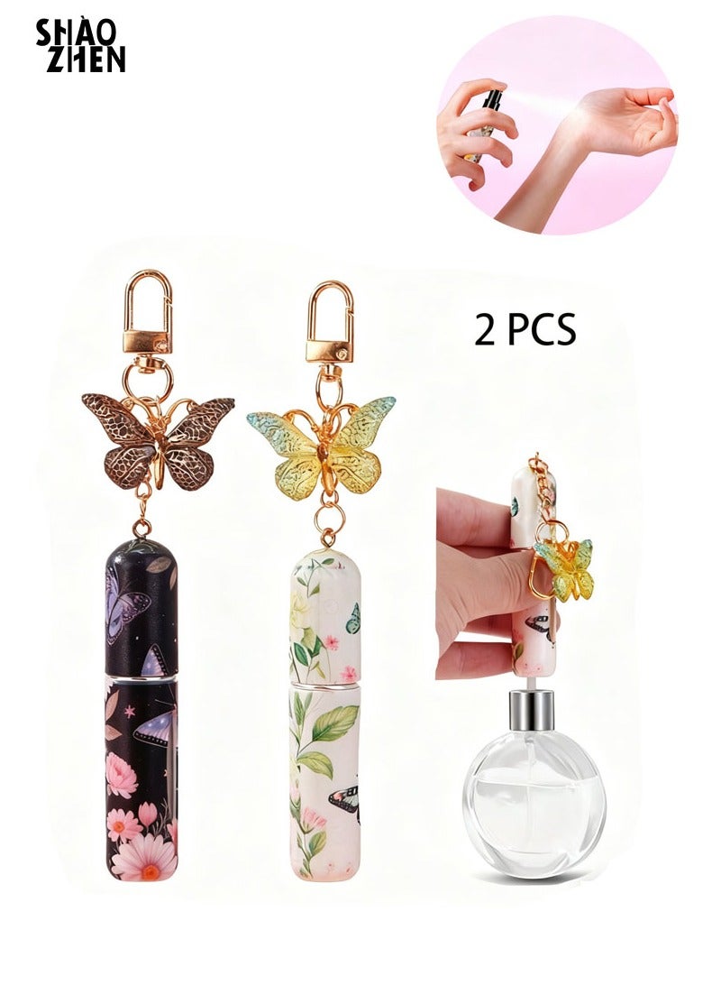SHAOZHEN 2-piece set of portable mini refillable perfume sprayer bottles, travel sprayer perfume filling bottles, perfume pump boxes, small perfume sprayers, travel and outdoor filling pump boxes, beautiful butterfly pendant perfume sprayer bottles - Image 1