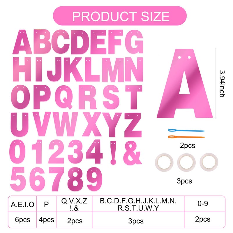 BEISHIDA Double-Sided Pink 116 PCS DIY Letter Banner Kit Make Your Own Banner,Including 111 Letters and Numbers 3 Rope and 9 Threading Device,Customized for Birthday Graduation Wedding Decor - Image 2
