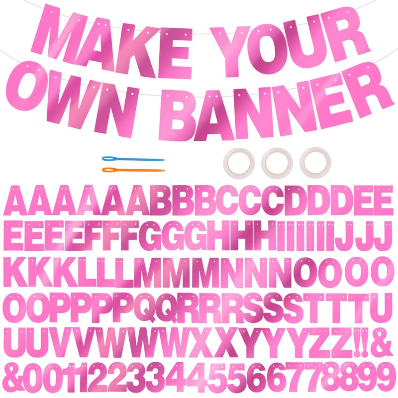 BEISHIDA Double-Sided Pink 116 PCS DIY Letter Banner Kit Make Your Own Banner,Including 111 Letters and Numbers 3 Rope and 9 Threading Device,Customized for Birthday Graduation Wedding Decor - Image 1