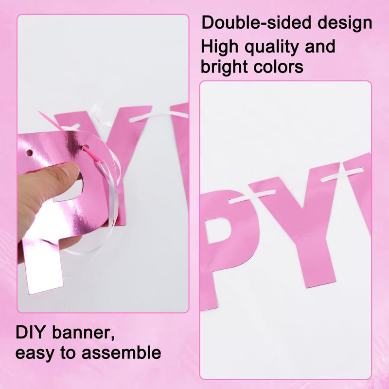 BEISHIDA Double-Sided Pink 116 PCS DIY Letter Banner Kit Make Your Own Banner,Including 111 Letters and Numbers 3 Rope and 9 Threading Device,Customized for Birthday Graduation Wedding Decor - Image 3