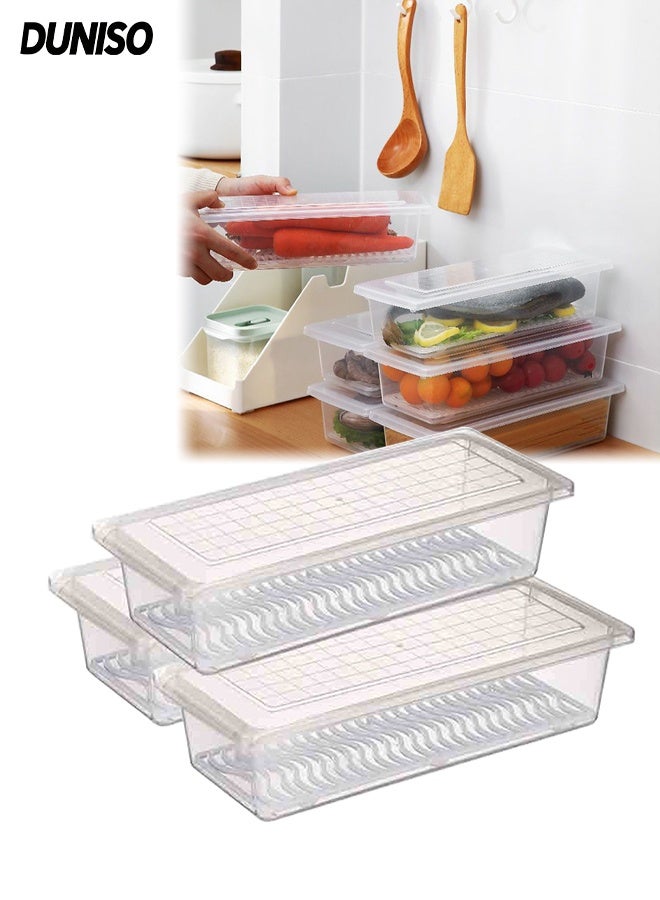 DUNISO 3PCS Plastic Food  Storage Containers , Fridge Storage Box  with Lids and Removable Drain Plate, Safe Crisper for Home ,Office ,Kitchen, Camping, - Image 1