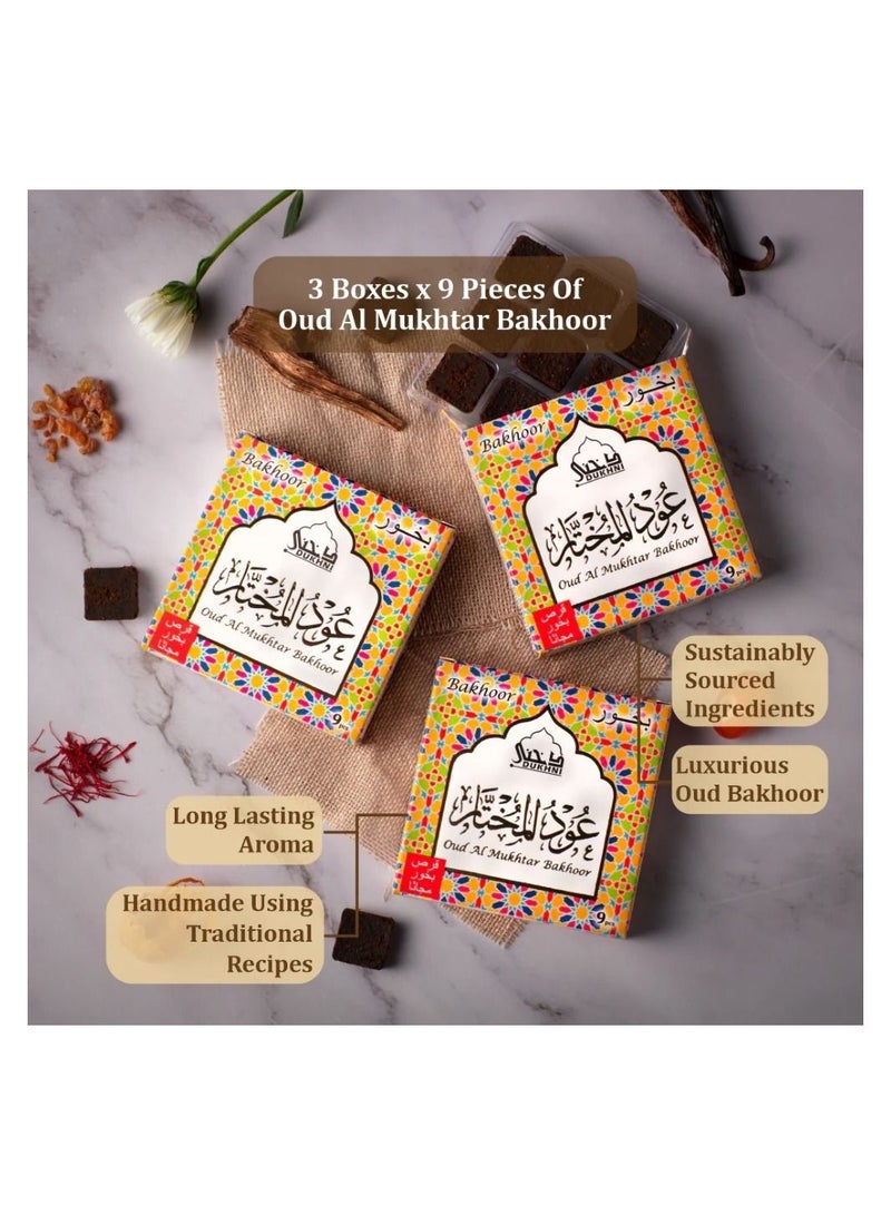 DUKHNI Oud Al Mukhtar Bakhoor | 3 boxes x 9 Piece each | Arabic Bakhoor Incense | Floral Woody Oud Blend | Perfect for Prayer Time | To Relax & Meditate - Image 2