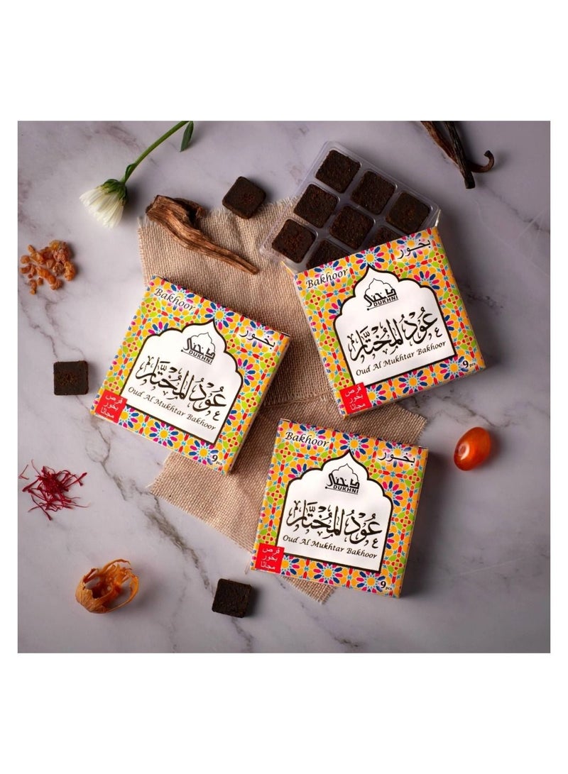 DUKHNI Oud Al Mukhtar Bakhoor | 3 boxes x 9 Piece each | Arabic Bakhoor Incense | Floral Woody Oud Blend | Perfect for Prayer Time | To Relax & Meditate - Image 1