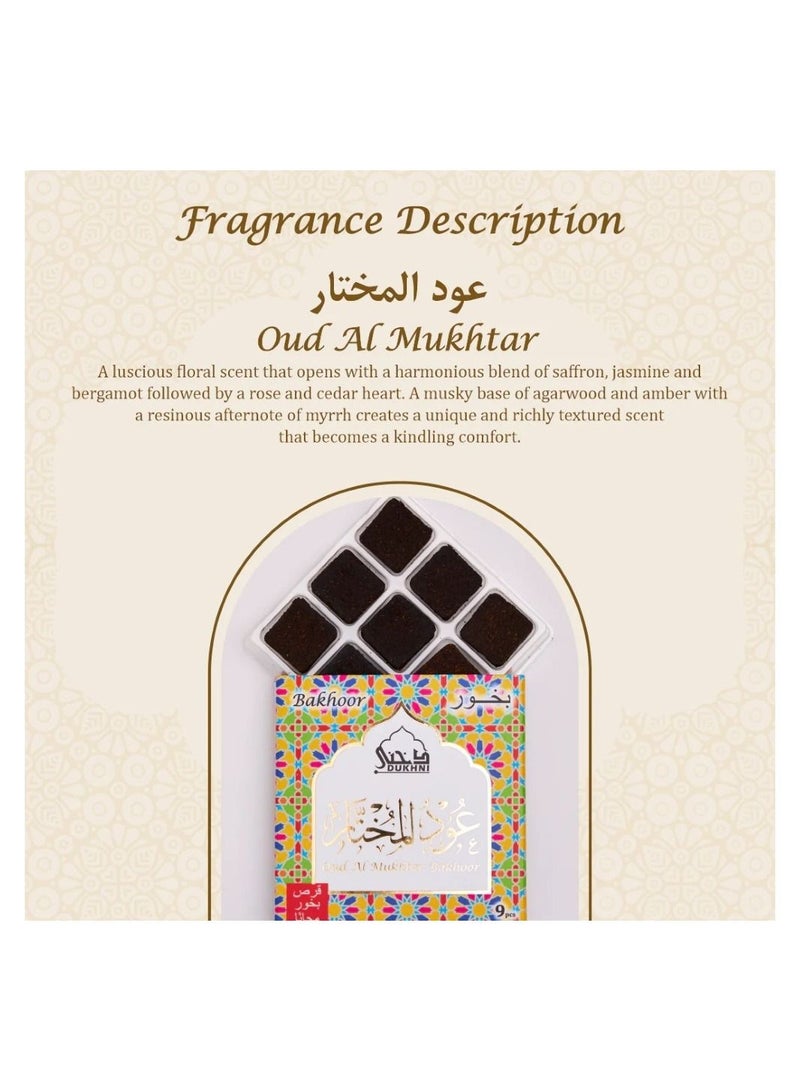 DUKHNI Oud Al Mukhtar Bakhoor | 3 boxes x 9 Piece each | Arabic Bakhoor Incense | Floral Woody Oud Blend | Perfect for Prayer Time | To Relax & Meditate - Image 3