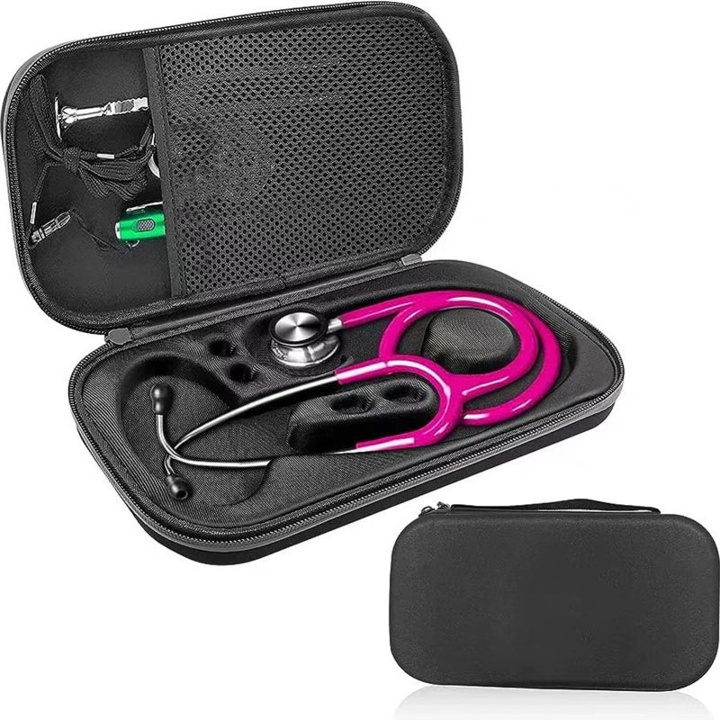 Shockproof Stethoscope Case: Black Premium EVA Hard Shell - Waterproof Durable Protection With Double Zipper Interior Mesh Pocket Silicone Handle for Medical Professionals On-the-Go Use - Image 1