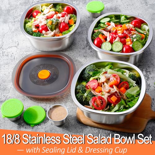 KTKUDY Stainless Steel Salad Bowl with Lid & Dressing Cup - 50 oz Leakproof Salad Container for Meal Prep & Lunch To Go, Dishwasher Safe - Image 2