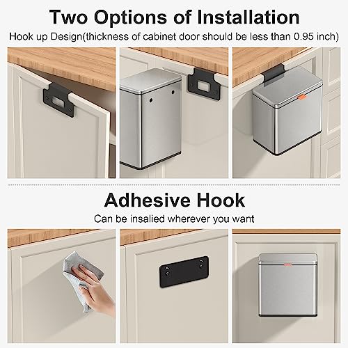 Mbillion Kitchen Compost Bin Hanging Trash Can with Lid 1.05 Gallon Stainless Steel Garbage Can for Kitchen Cabinet Door Mounted Trash Can Under Sink Door RV Bathroom,Silver - Image 4
