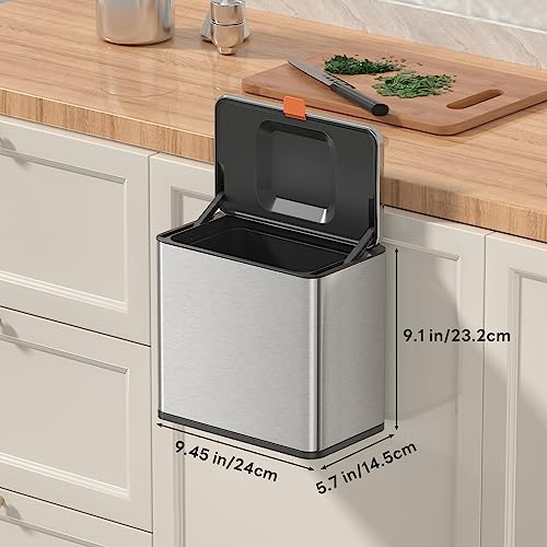 Mbillion Kitchen Compost Bin Hanging Trash Can with Lid 1.05 Gallon Stainless Steel Garbage Can for Kitchen Cabinet Door Mounted Trash Can Under Sink Door RV Bathroom,Silver - Image 5
