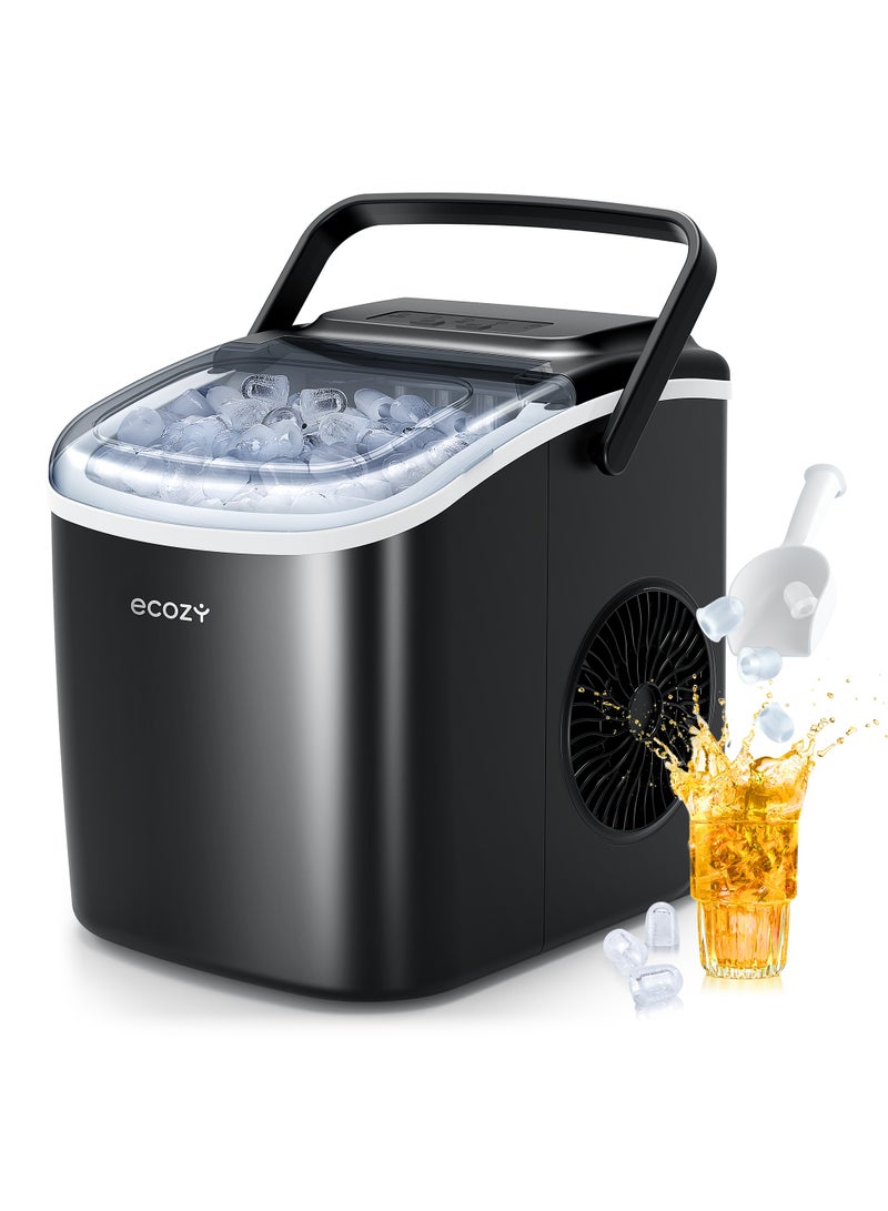 ecozy Portable Countertop Ice Maker - 9 Ice Cubes in 6 Minutes, 12 kg Daily Output, Self-Cleaning with Ice Bags, Scoop, and Basket for Kitchen, Office, Bar, Party - Black - Image 1