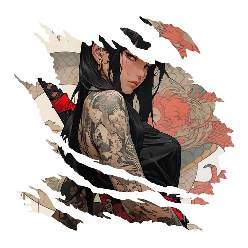EARLFAMILY 51 Japanese Female Samurai Car Stickers Tear Decals Wall Laptop Vehicle Gas Cap Decoration Vinyl Sticker C - Image 3