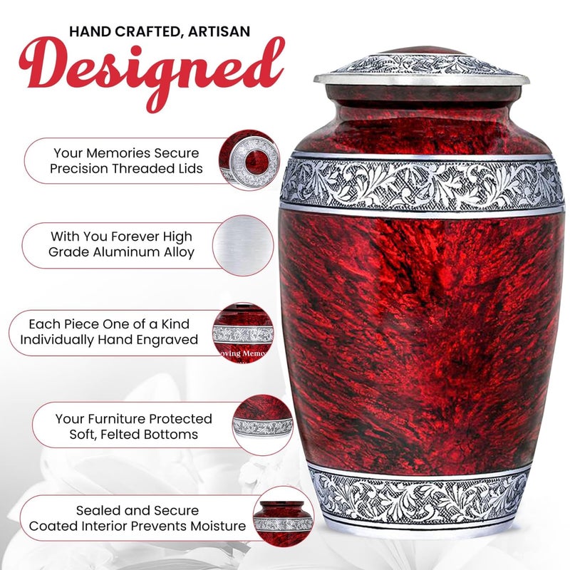 LIFAG Red Urn Sets of 6 Funeral & Cremation Urns for Human Ashes Adult Man or Woman | 1 Large Red Urns for Human Ashes Adult Female with an Ash Necklace & 4 Small Urns for Family Sharing - Image 4