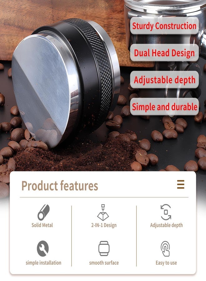 DIBTSA 58mm Espresso Distributor and Tamper, Dual Head Coffee Leveler, Adjustable Depth, Stainless Steel Espresso Distribution Tool for 58mm Portafilter (Black) - Image 4