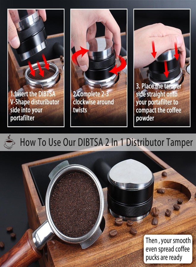DIBTSA 58mm Espresso Distributor and Tamper, Dual Head Coffee Leveler, Adjustable Depth, Stainless Steel Espresso Distribution Tool for 58mm Portafilter (Black) - Image 3
